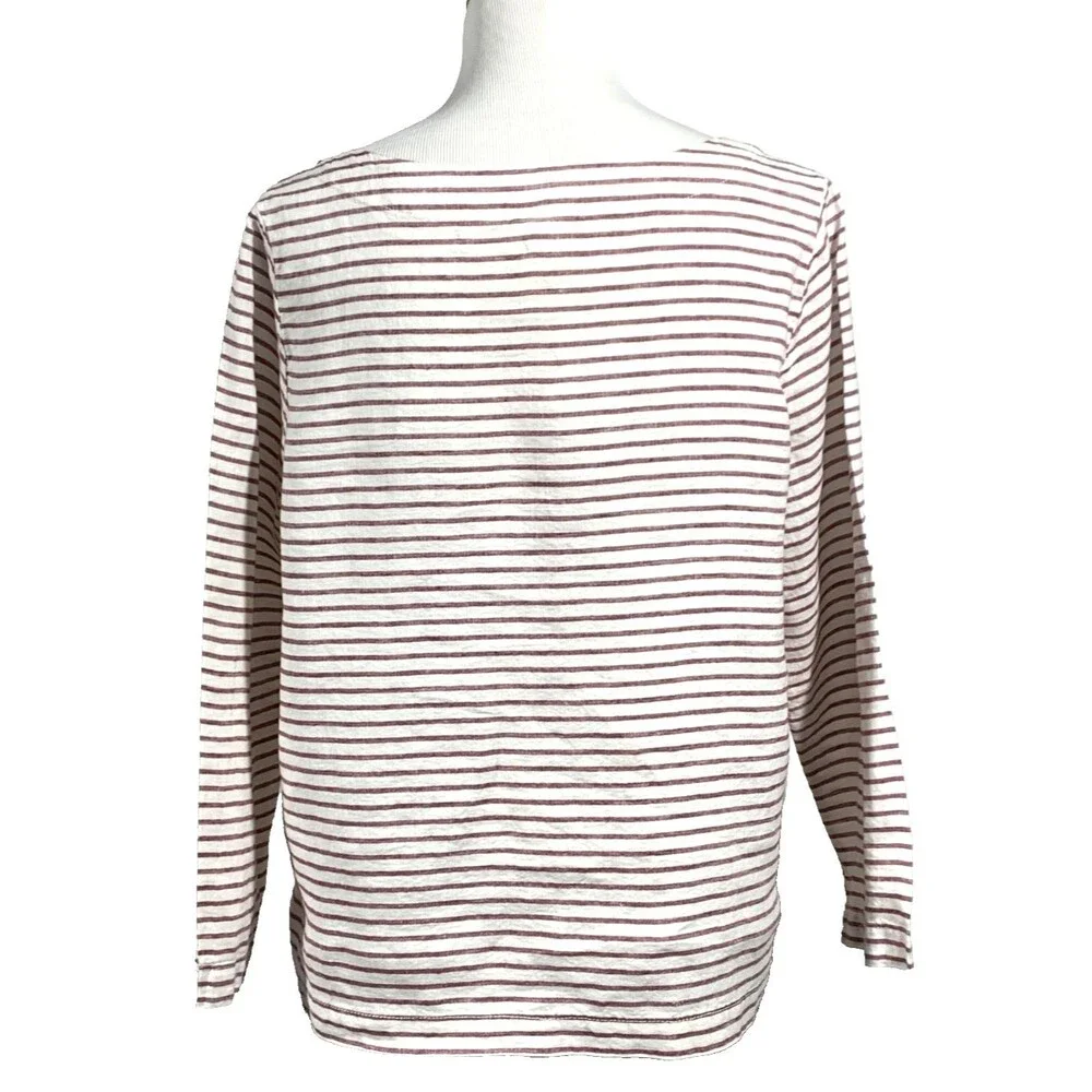 Artisan NY 100% Linen Top Womens L Burgundy White Striped Long Sleeve Boat Neck - Picture 4 of 9